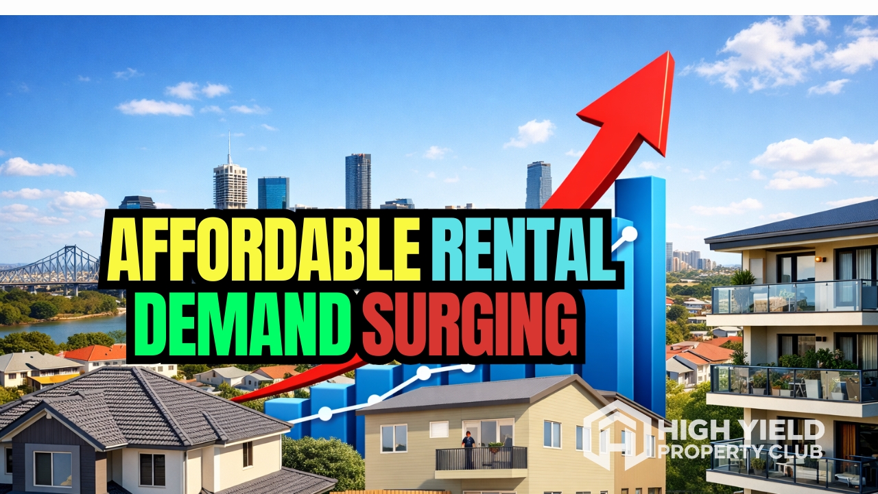 different rental properties with Brisbane cityscape as background