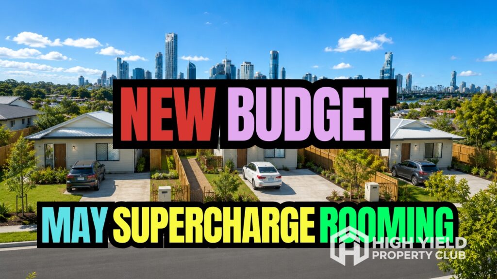 modern rooming houses with Brisbane cityscape as background