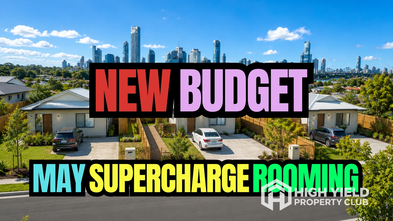 modern rooming houses with Brisbane cityscape as background